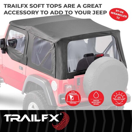 Trailfx SOFT TOP REPLACEMENT FABRIC Replacement Top Black Diamond Fabric Uses Factory Doors With Upper D JTOE002